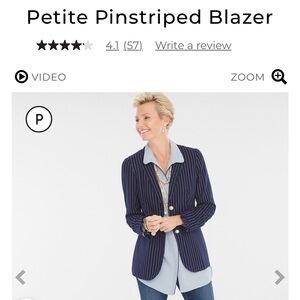 Chico’s Petite Pinstriped Blazer - Navy (12P-14P - Chico’s 2P) - NWT